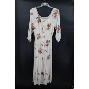 Fig and flower IVORY Floral cottage core embroidered Boho maxi dress XL